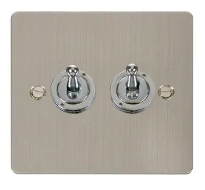 Click Define FPSS422 Flat Plate 10AX 2-Gang 2-Way Toggle Plate Switch - Stainless Steel