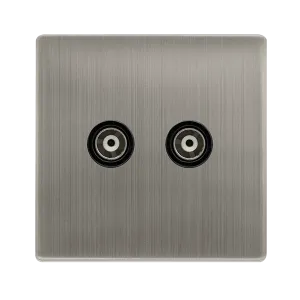 Click Definity Complete SFSS159BK Twin Isolated Coaxial Outlet - Stainless Steel Cover Plate - Black Insert