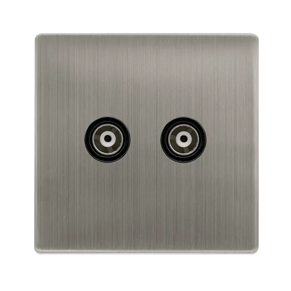 Click Definity Complete SFSS159BK Twin Isolated Coaxial Outlet - Stainless Steel Cover Plate - Black Insert