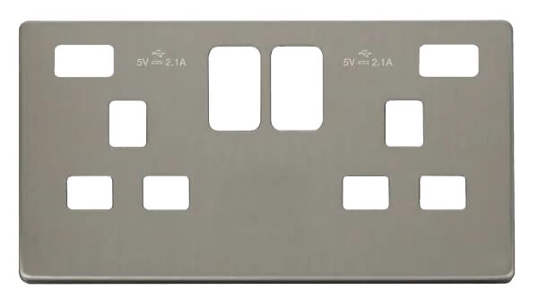 Click Definity SCP480SS 13A 2 Gang Switched Socket with Twin 2.1A USB Charger Cover Plate - Stainless Steel