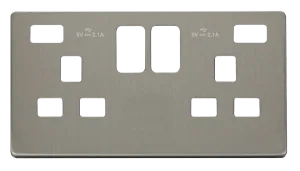 Click Definity SCP480SS 13A 2 Gang Switched Socket with Twin 2.1A USB Charger Cover Plate - Stainless Steel