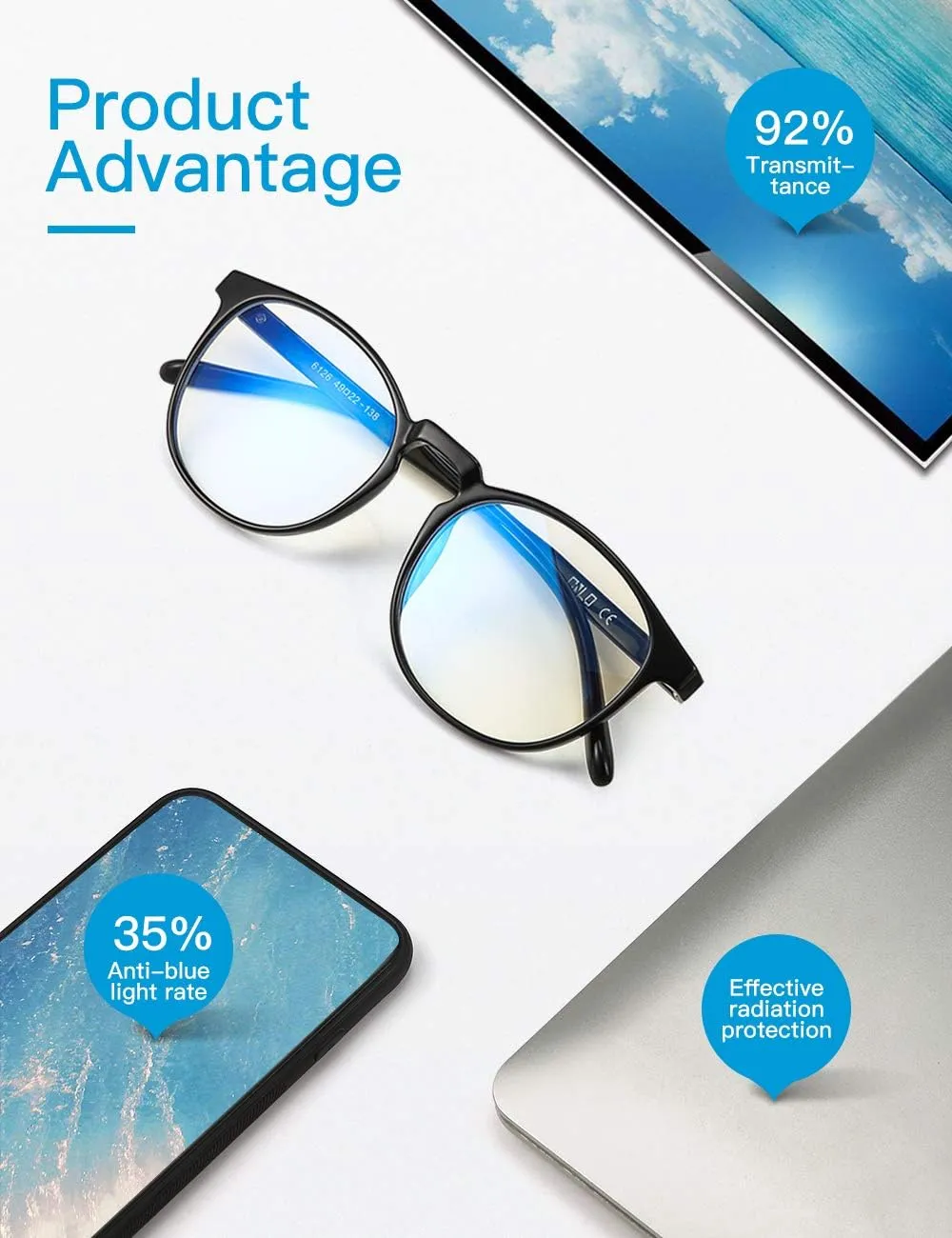 CNLO Blue light blocking Glasses,Computer Gaming Glasses,TV Glasses，For UV Protection,Anti Eyestrain,Lightweight Frame Eyewear,Opaque Men/Women(BLACK)