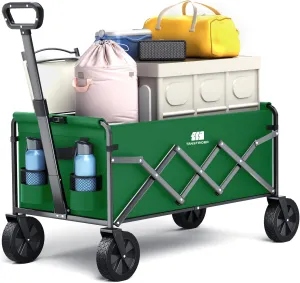 Collapsible Foldable Wagon, Foldig Cart with Wheel Heavy Duty with 180lbs Weight Capacity Lightweight Utility Camping Wagon for Groceries Garden Beach Sports Fishing (Green)