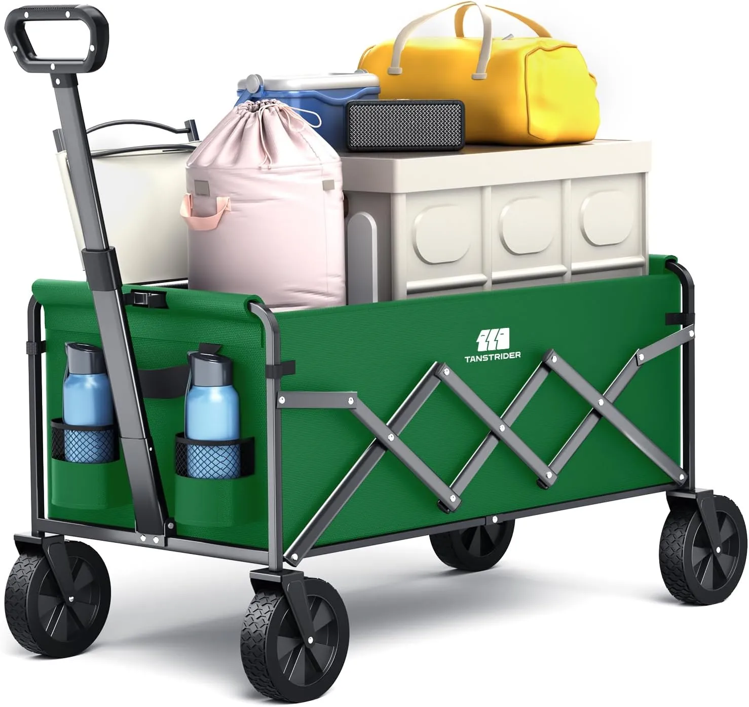 Collapsible Foldable Wagon, Foldig Cart with Wheel Heavy Duty with 180lbs Weight Capacity Lightweight Utility Camping Wagon for Groceries Garden Beach Sports Fishing (Green)
