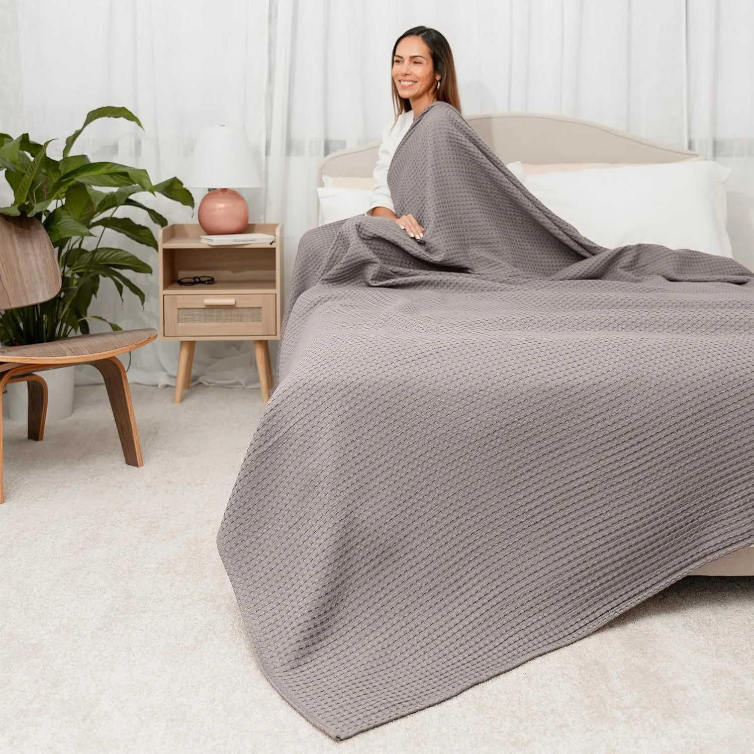 Comfy Cubs Waffle Blanket Queen, 90" x 90" - 100% Cotton Lightweight Breathable Bed Blanket - Soft Textured Thermal Weave for All Seasons – Decorative Cozy Layer for Couch, Sofa, or Bed - Charcoal