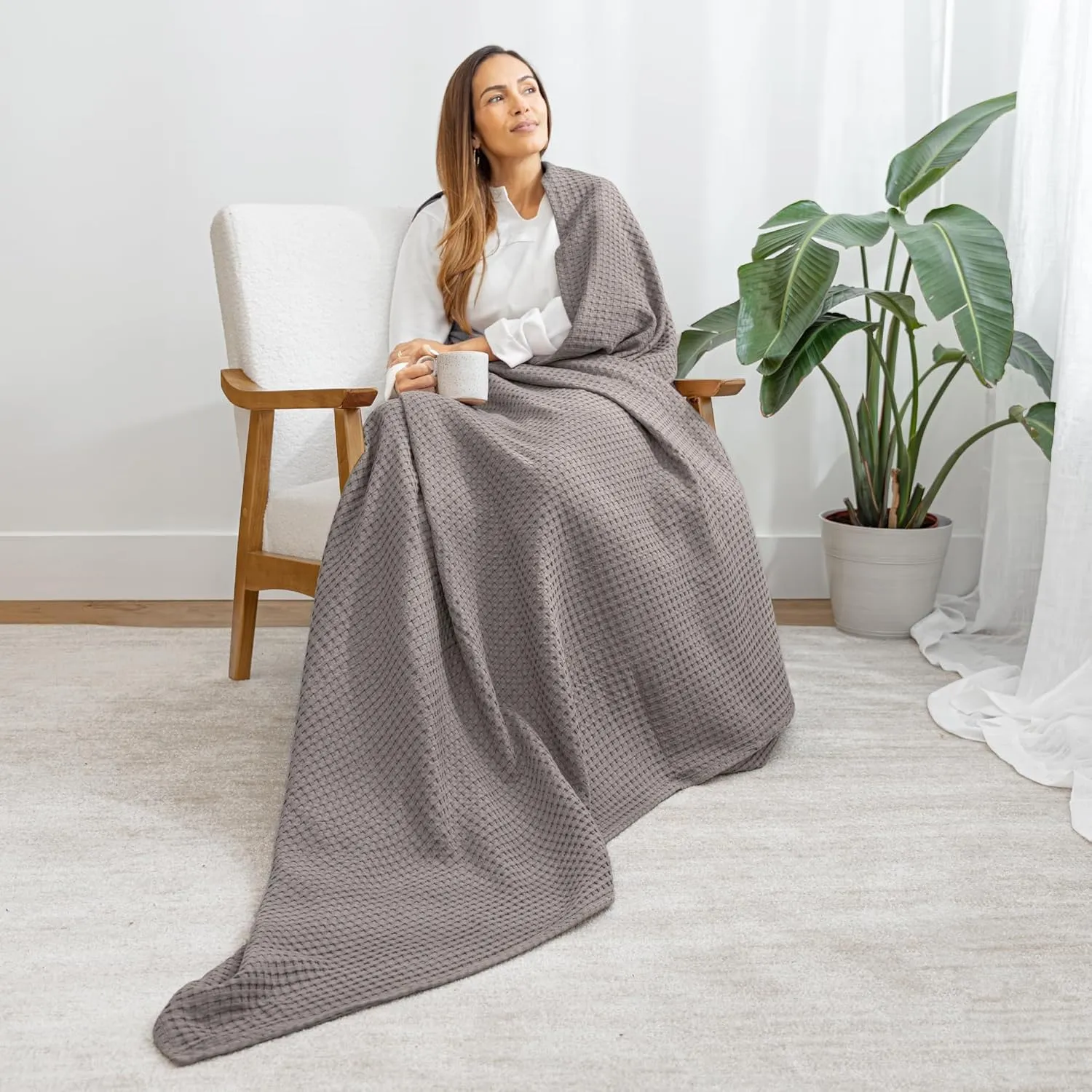 Comfy Cubs Waffle Blanket Queen, 90" x 90" - 100% Cotton Lightweight Breathable Bed Blanket - Soft Textured Thermal Weave for All Seasons – Decorative Cozy Layer for Couch, Sofa, or Bed - Charcoal