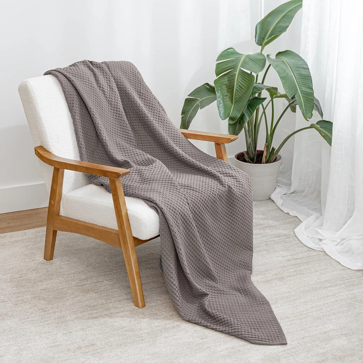 Comfy Cubs Waffle Blanket Queen, 90" x 90" - 100% Cotton Lightweight Breathable Bed Blanket - Soft Textured Thermal Weave for All Seasons – Decorative Cozy Layer for Couch, Sofa, or Bed - Charcoal