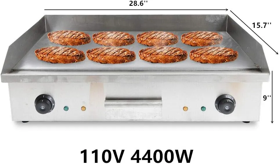 Commercial Electric Griddle 110V 4400W Electric Flat Top Griddle Non-Stick Teppanyaki Grill, 29'' x 16'' Cooking Plate, Stainless Steel Restaurant Electric Countertop Griddle Tabletop Grill