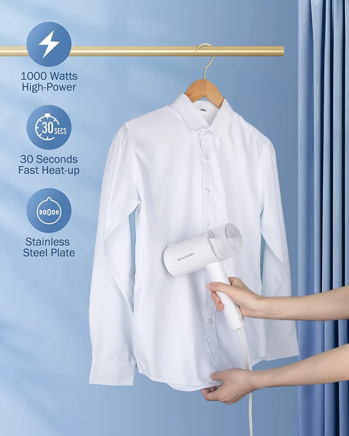 Compact 1000W Foldable Clothes Steamer - 150ml, 30-Second Fast Heat, Vertical & Horizontal Wrinkle Remover for Home & Travel