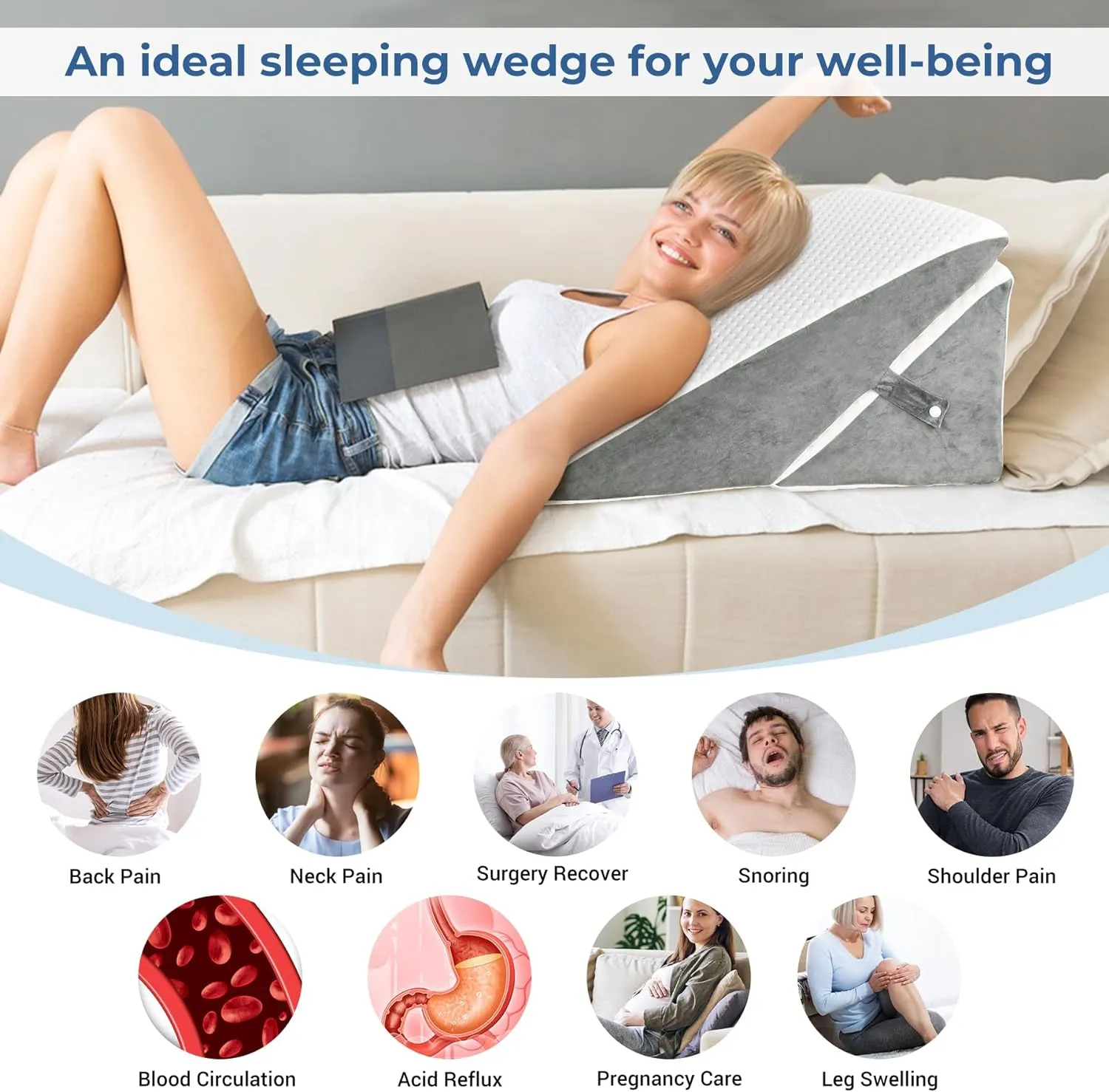 COOLBEBE 2Packs Bed Wedge Pillow for Sleeping, 2PCS Adjustable Folding Wedge Pillow for Snoring and After Surgery - 9 & 11 Inch, Elevated Triangle Wedge for Back Pain Relief, Leg Support