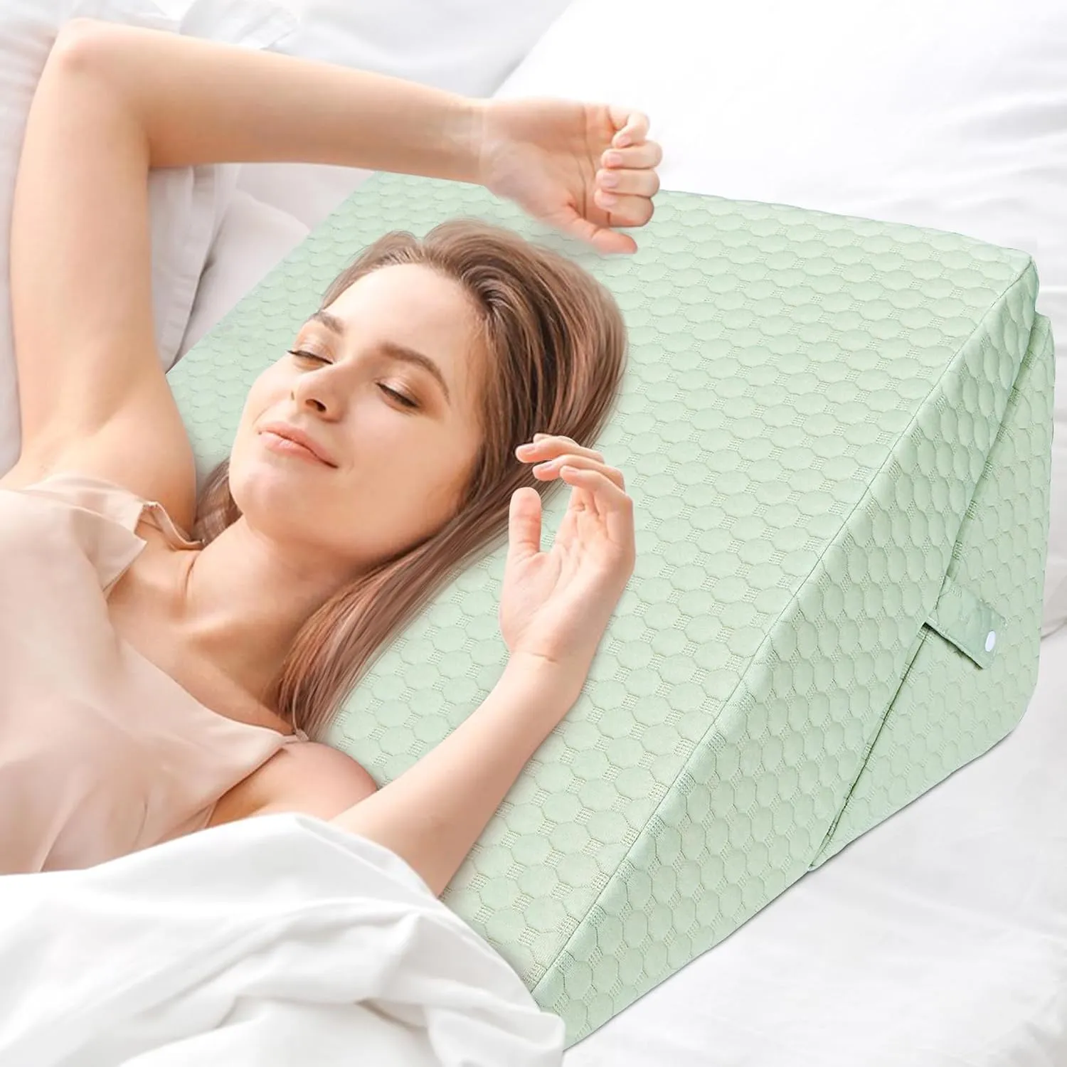 COOLBEBE Bed Wedge Pillow for Sleeping, Adjustable Folding Wedge Pillow for Snoring and After Surgery - 9 & 11 Inch, Elevated Triangle Wedge for Back Pain Relief, Acid Reflux, Leg Support (Green)