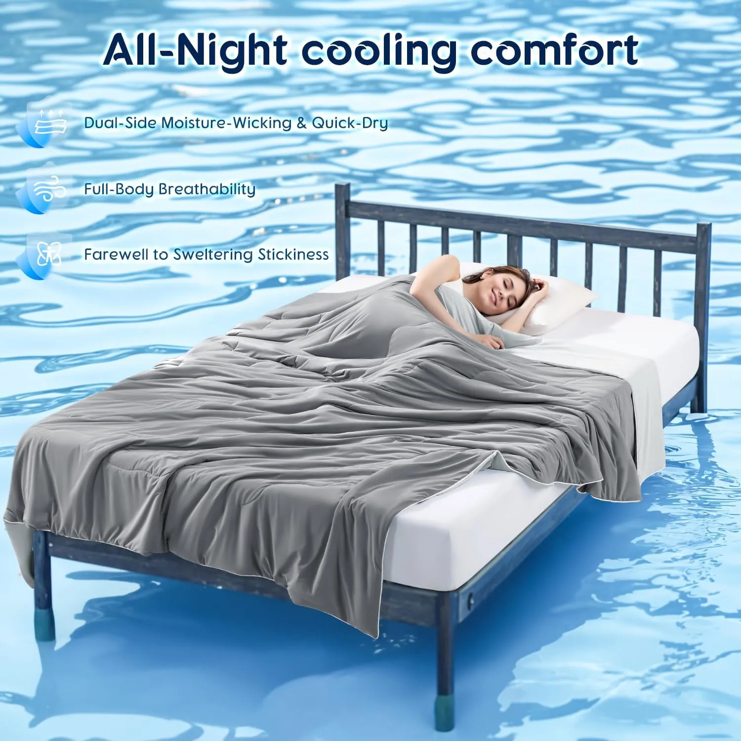Cooling Comforter, Cooling Blanket for Hot Sleepers and Night Sweats, Double-Sided Cool Breathable Soft Lightweight Blanket, All Season Bedding Comforter, (Mist Light Grey, King(106"x90"))