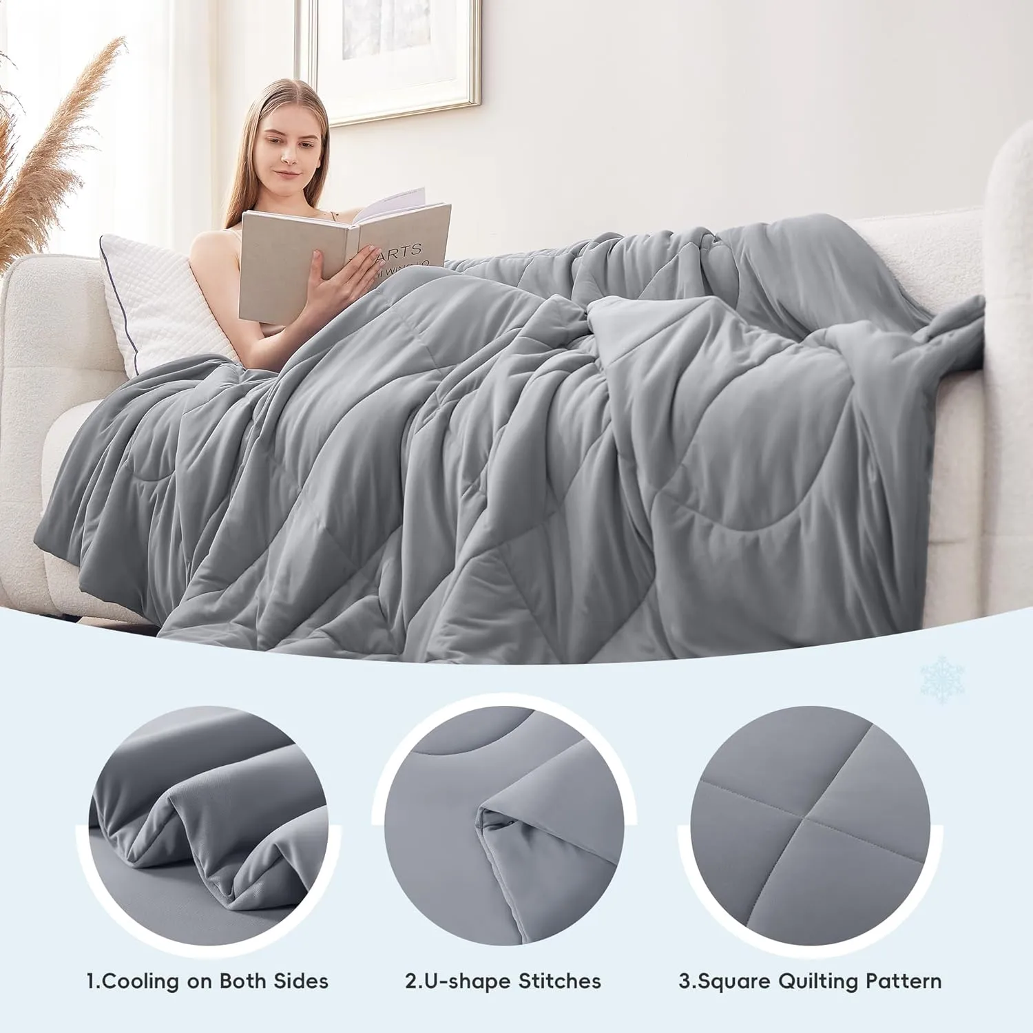 Cooling Comforter Twin/Twin XL Size, All Season Blanket for Hot Sleepers, Lightweight Comforter for Night Sweats, Double-Sided Cooling Bedding for Bed, Sofa, Office, Camping (Dark Gray,68"*80")