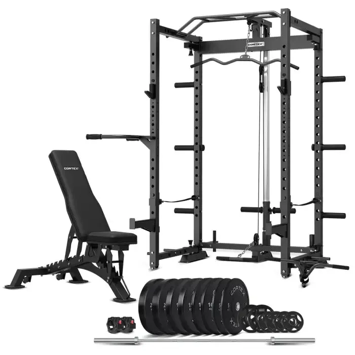 Cortex PR-4 Foldable Squat & Power Rack   BN-9 Bench   130kg Olympic Bumper Weight and Barbell Package