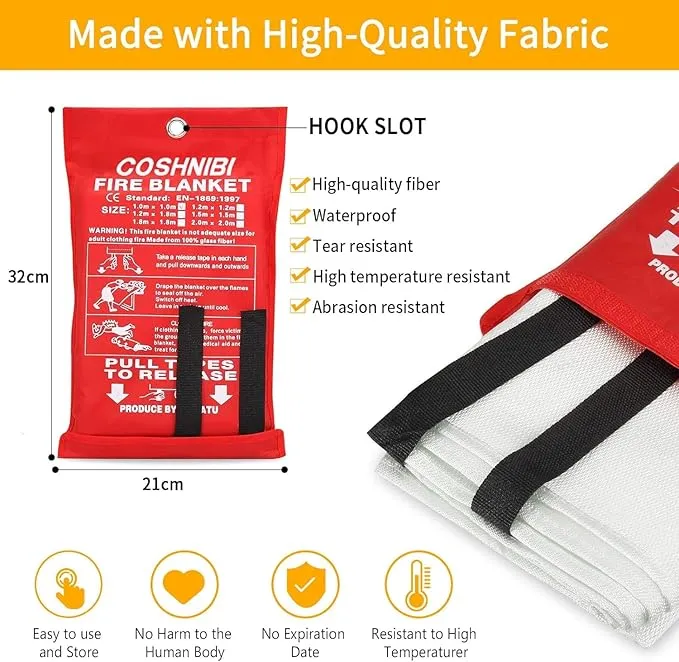 COSHNIBI Fire Blanket Emergency Fire Blanket for Home & Kitchen High Heat Resistant Fire Suppression Blankets Fiberglass Fire Blanket （1 pack）