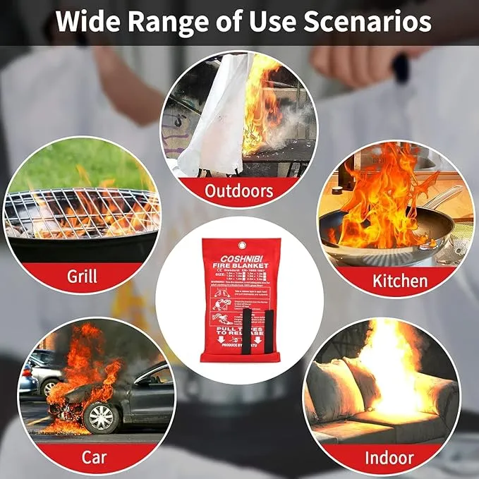 COSHNIBI Fire Blanket Emergency Fire Blanket for Home & Kitchen High Heat Resistant Fire Suppression Blankets Fiberglass Fire Blanket （1 pack）