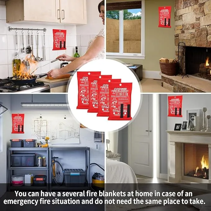 COSHNIBI Fire Blanket Emergency Fire Blanket for Home & Kitchen High Heat Resistant Fire Suppression Blankets Fiberglass Fire Blanket （1 pack）
