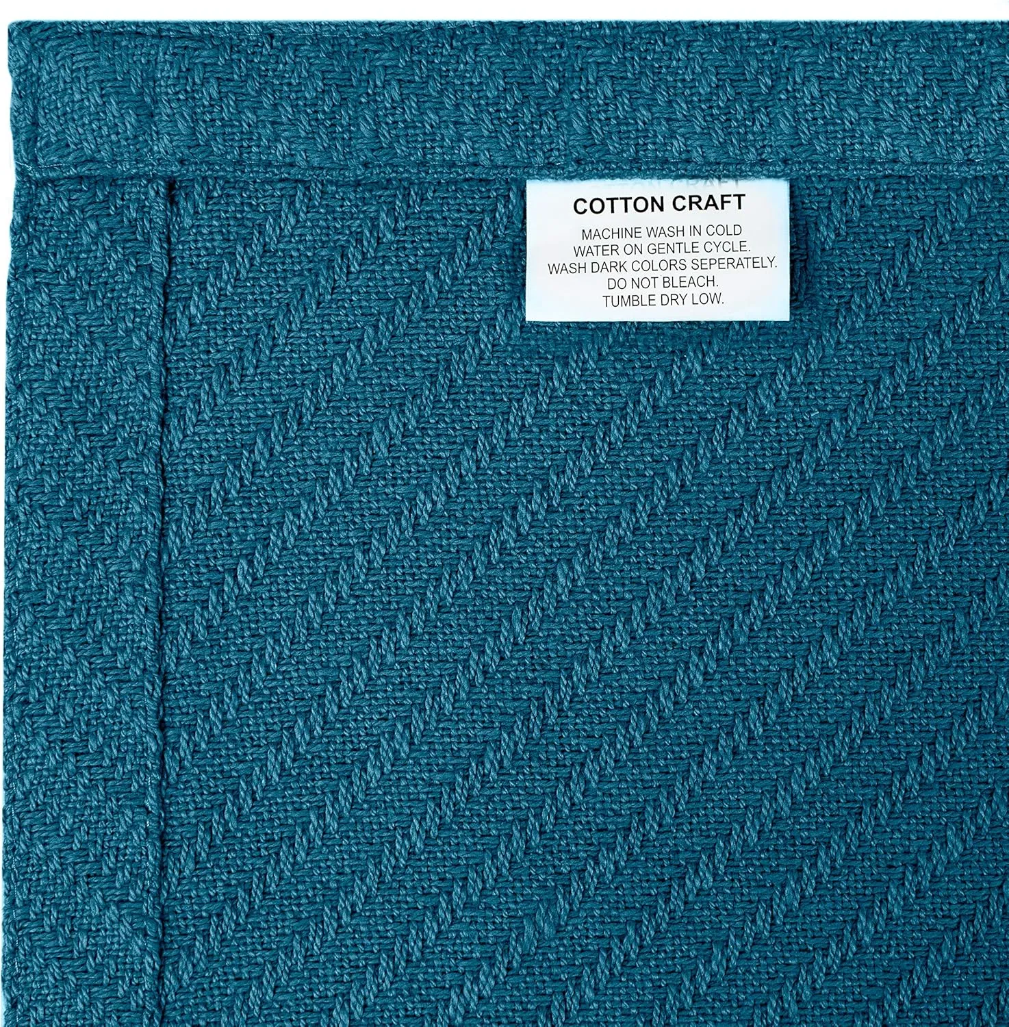 COTTON CRAFT Soft Cotton Thermal Blanket - Plush Herringbone Twill - All Season Luxurious Breathable Skin Friendly Lightweight Cooling Throw Blanket - Sofa Couch Travel Camping Dorm - Full Queen Teal