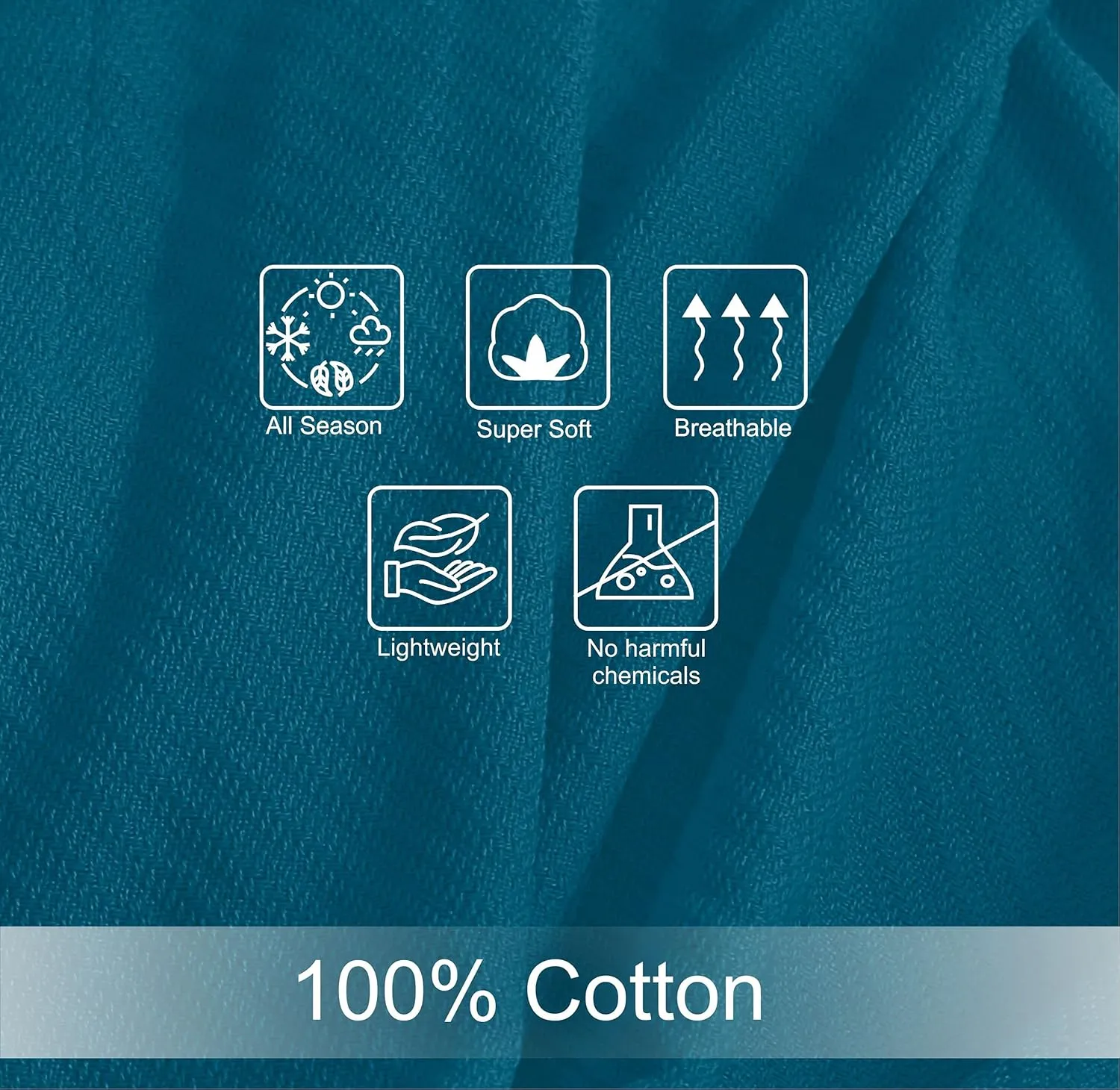 COTTON CRAFT Soft Cotton Thermal Blanket - Plush Herringbone Twill - All Season Luxurious Breathable Skin Friendly Lightweight Cooling Throw Blanket - Sofa Couch Travel Camping Dorm - Full Queen Teal