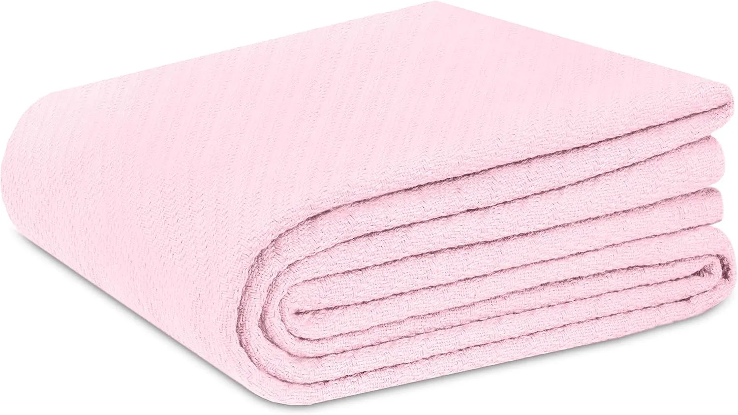 COTTON CRAFT Soft Cotton Thermal Blanket - Plush Herringbone Twill - All Season Luxurious Breathable Skin Friendly Lightweight Cooling Throw Blanket - Sofa Couch Travel Camping Dorm - Twin Light Pink