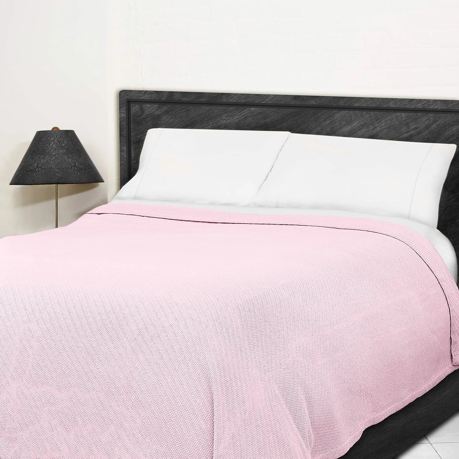 COTTON CRAFT Soft Cotton Thermal Blanket - Plush Herringbone Twill - All Season Luxurious Breathable Skin Friendly Lightweight Cooling Throw Blanket - Sofa Couch Travel Camping Dorm - Twin Light Pink