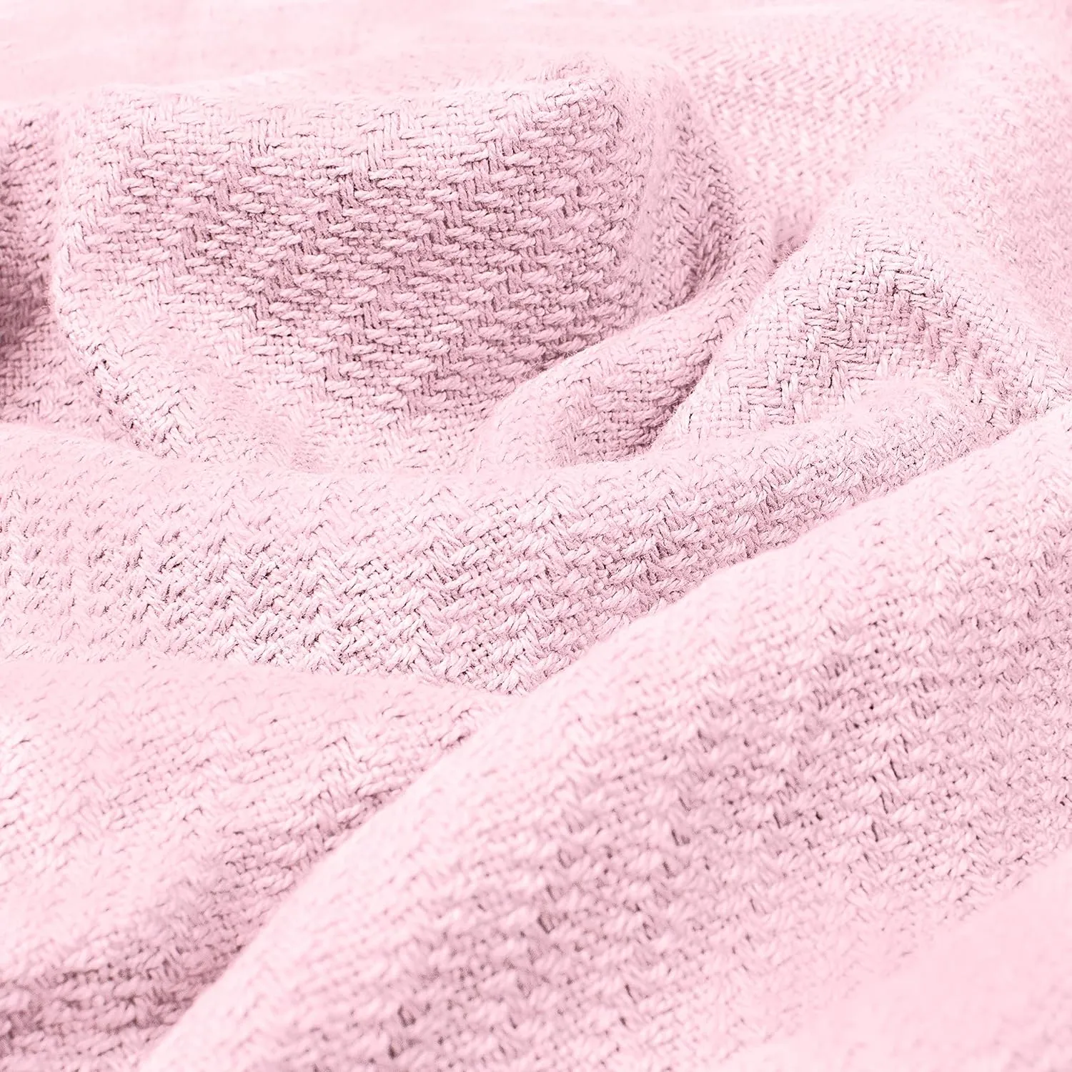 COTTON CRAFT Soft Cotton Thermal Blanket - Plush Herringbone Twill - All Season Luxurious Breathable Skin Friendly Lightweight Cooling Throw Blanket - Sofa Couch Travel Camping Dorm - Twin Light Pink