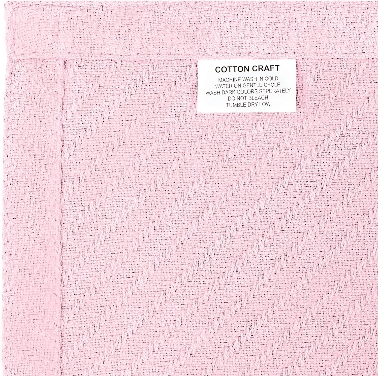 COTTON CRAFT Soft Cotton Thermal Blanket - Plush Herringbone Twill - All Season Luxurious Breathable Skin Friendly Lightweight Cooling Throw Blanket - Sofa Couch Travel Camping Dorm - Twin Light Pink