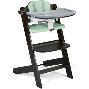Cowiewie Natural BrownishWooden High Chair for Babies & Toddlers 3-Tier Remove Adjustable Tray and Highchair with Cushions, Easy to Clean, Portable(Green)