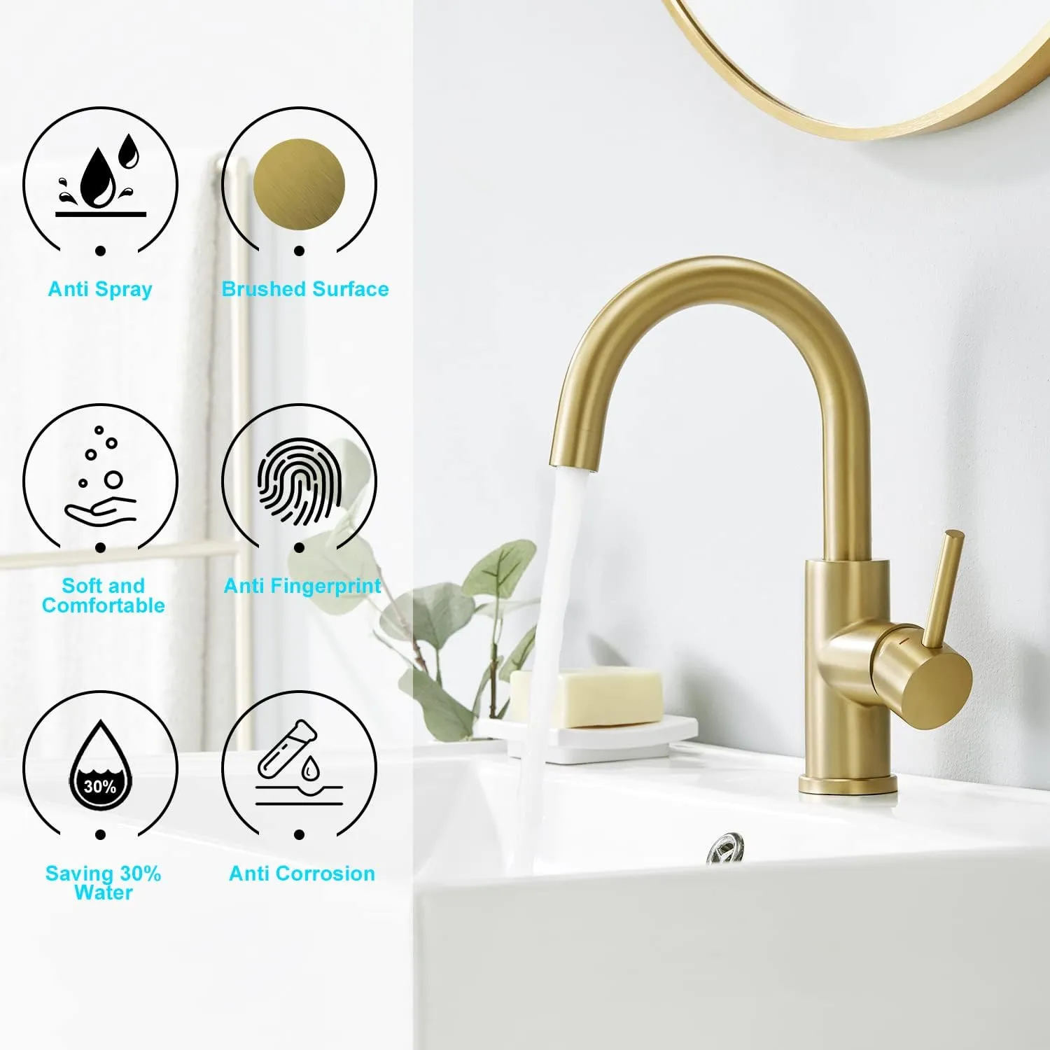 CREA Bar Sink Faucet, Sink Faucet Single Hole Gold for Bathroom Kitchen Campers with Deck Plate Prep Wet Utility Small Mini Outdoor Faucet Vessel Farmhouse Vanity Lavatory