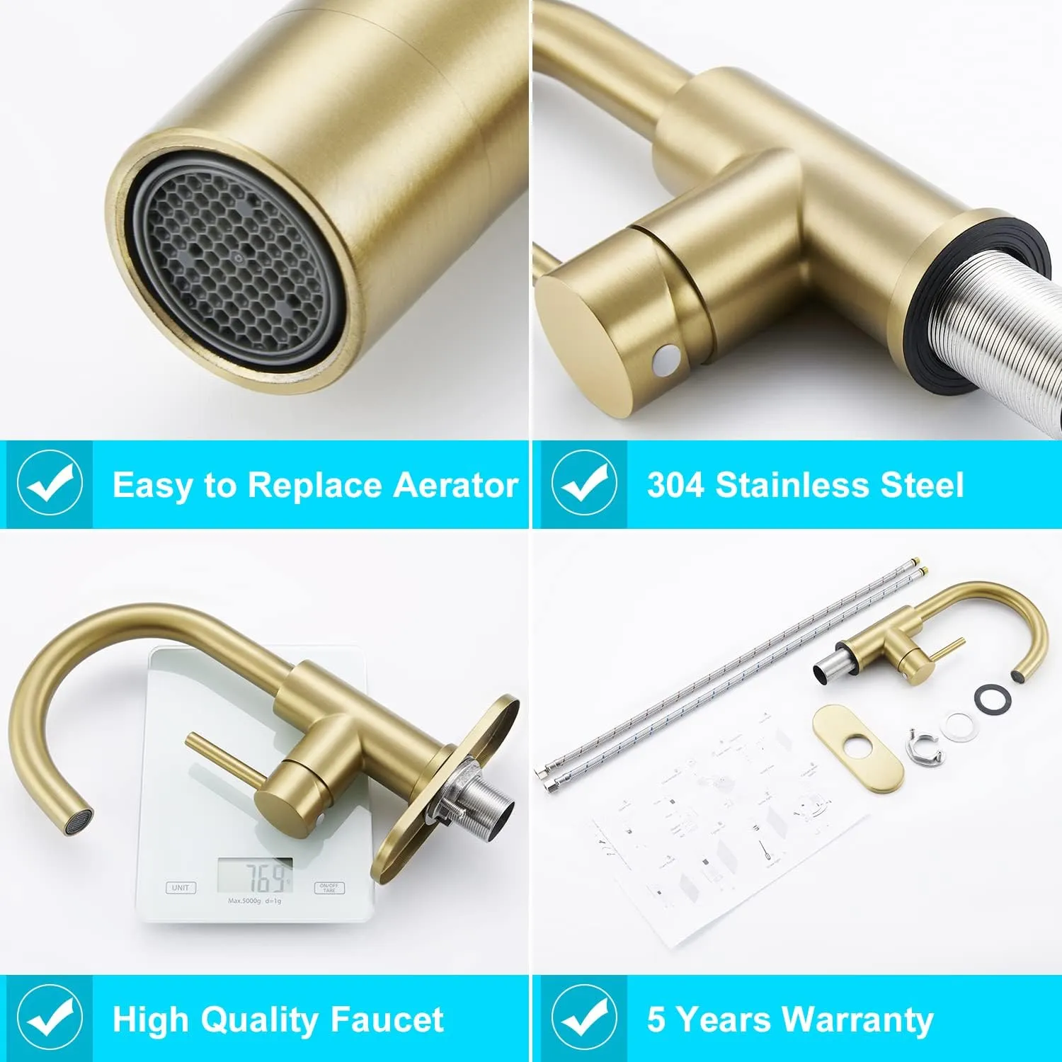 CREA Bar Sink Faucet, Sink Faucet Single Hole Gold for Bathroom Kitchen Campers with Deck Plate Prep Wet Utility Small Mini Outdoor Faucet Vessel Farmhouse Vanity Lavatory