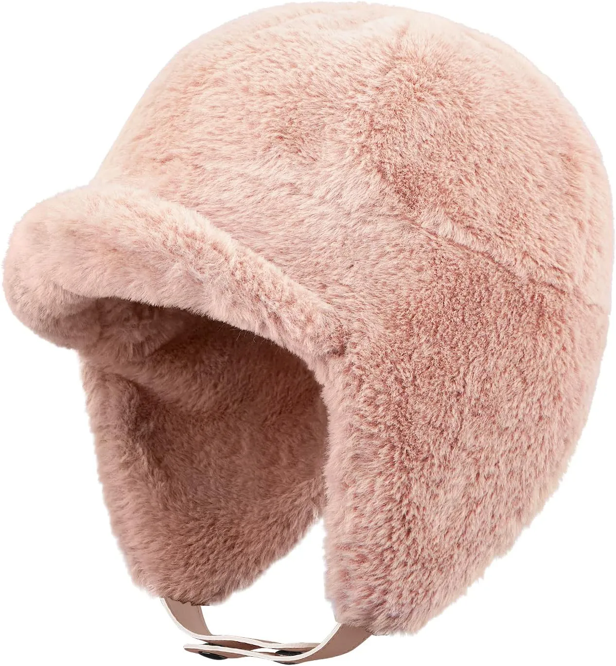 Croogo Fluffy Trapper Hats with Visor Women Winter Ear Flap Ski Cap Faux Fur Russian Ushanka Hat Windproof Eskimo Aviator Hat