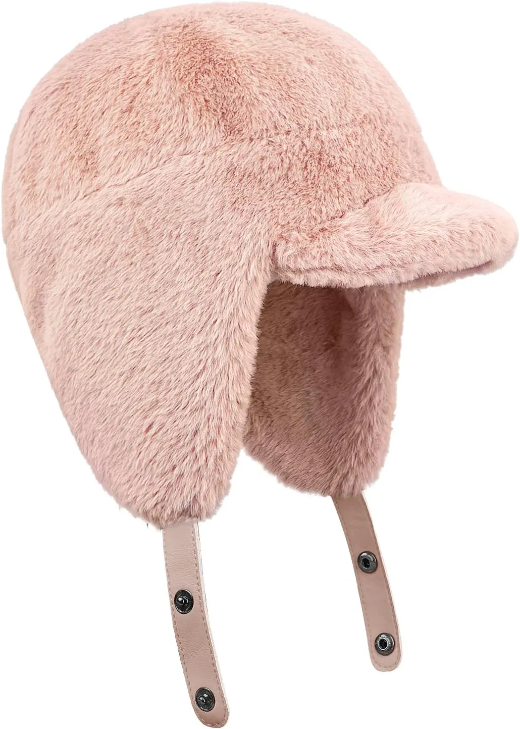 Croogo Fluffy Trapper Hats with Visor Women Winter Ear Flap Ski Cap Faux Fur Russian Ushanka Hat Windproof Eskimo Aviator Hat