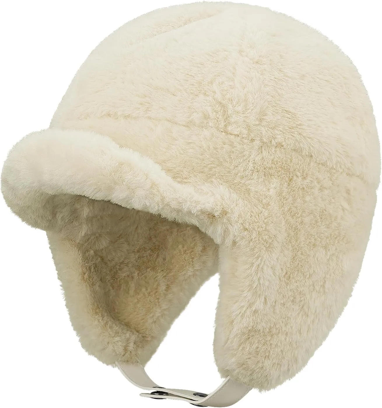 Croogo Fluffy Trapper Hats with Visor Women Winter Ear Flap Ski Cap Faux Fur Russian Ushanka Hat Windproof Eskimo Aviator Hat
