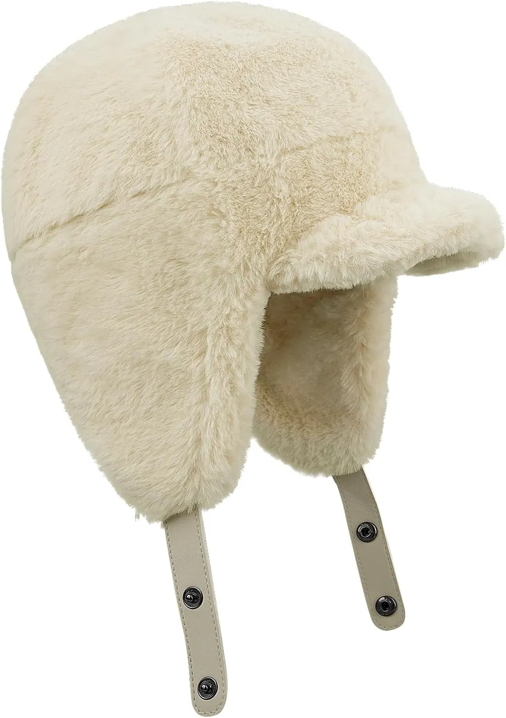 Croogo Fluffy Trapper Hats with Visor Women Winter Ear Flap Ski Cap Faux Fur Russian Ushanka Hat Windproof Eskimo Aviator Hat