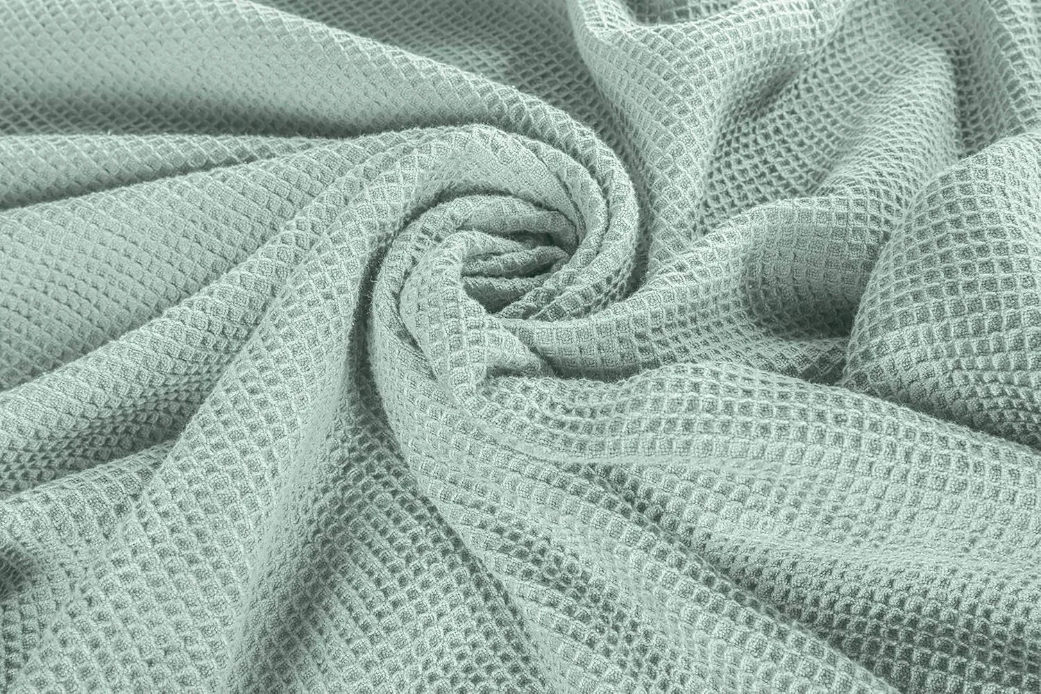 Crover All Season Waffle Premium Thermal Blanket Queen Size 90"x90" Durable Soft Cozy Breathable Weave Design 100% Cotton, Misty Green