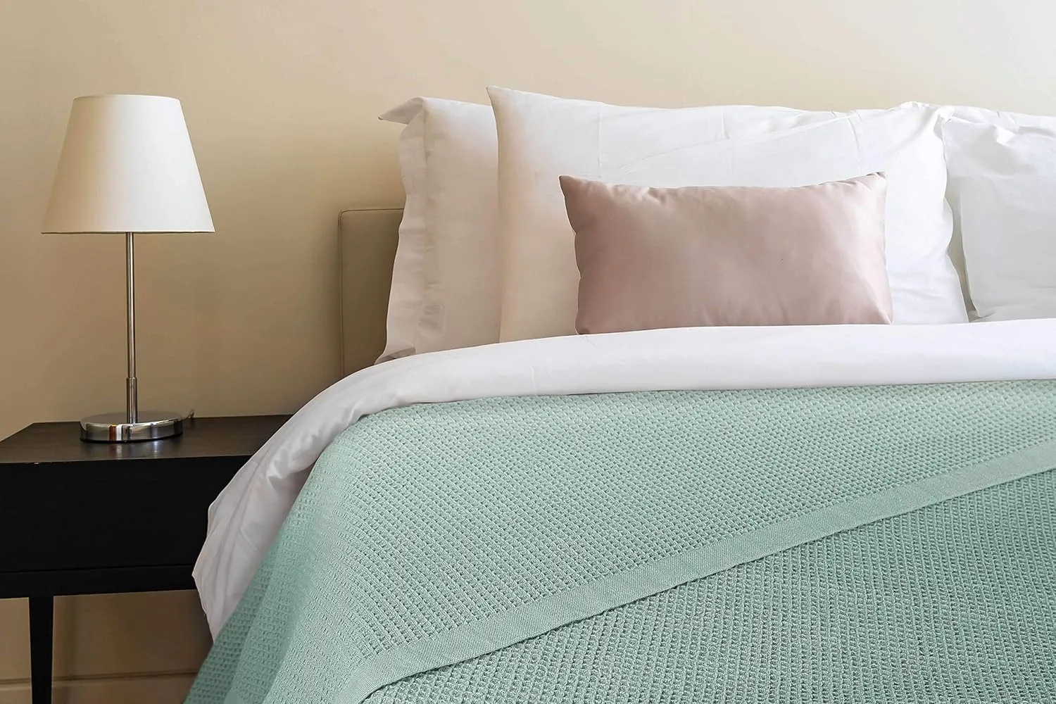 Crover All Season Waffle Premium Thermal Blanket Queen Size 90"x90" Durable Soft Cozy Breathable Weave Design 100% Cotton, Misty Green