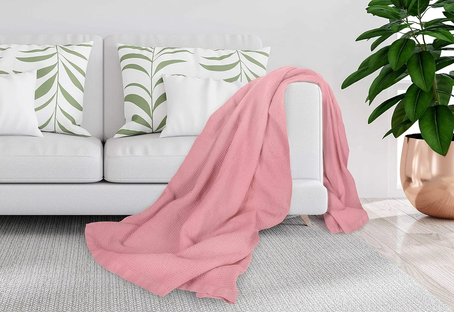 Crover All Season Waffle Premium Thermal Blanket Queen Size 90"x90" Durable Soft Cozy Breathable Weave Design 100% Cotton, Orchid Pink