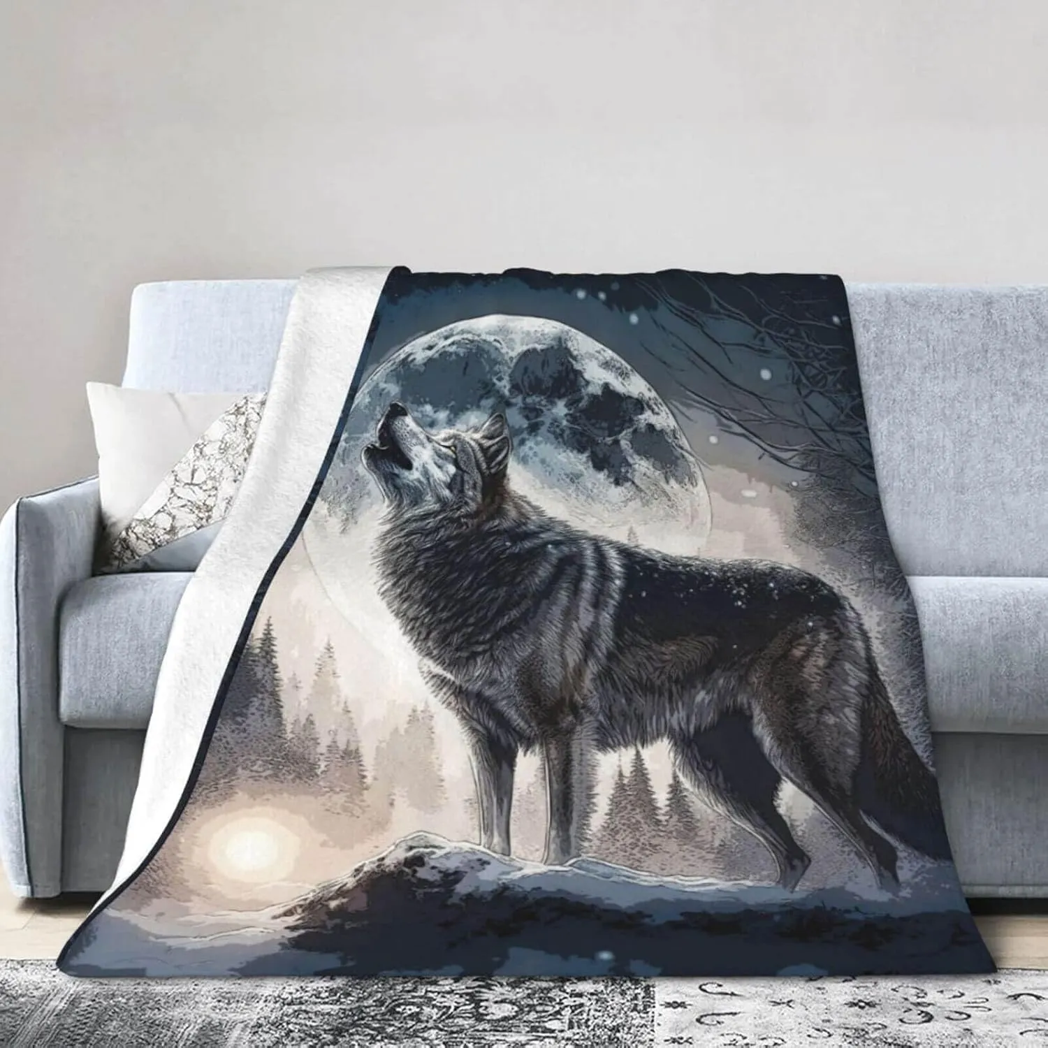 Custom Howling Wolf Blanket with Name for Boys Girls, Personalized Cool Wolf Themed Design Printed Throw Blankets for Kids Lap, Chair Sofa, Giftable Blanket, 40"x 50"