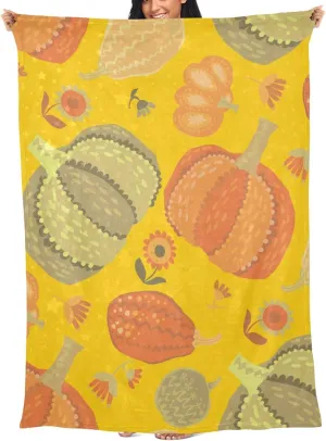 Cute Simple Naive Pumpkin Throw Blanket Travel Blankt Autumn Cartoon Airplane Blanket with Bag Flannel Pillow Blankets Portable Compact Blanket for Traveling Office Home 65x55inch
