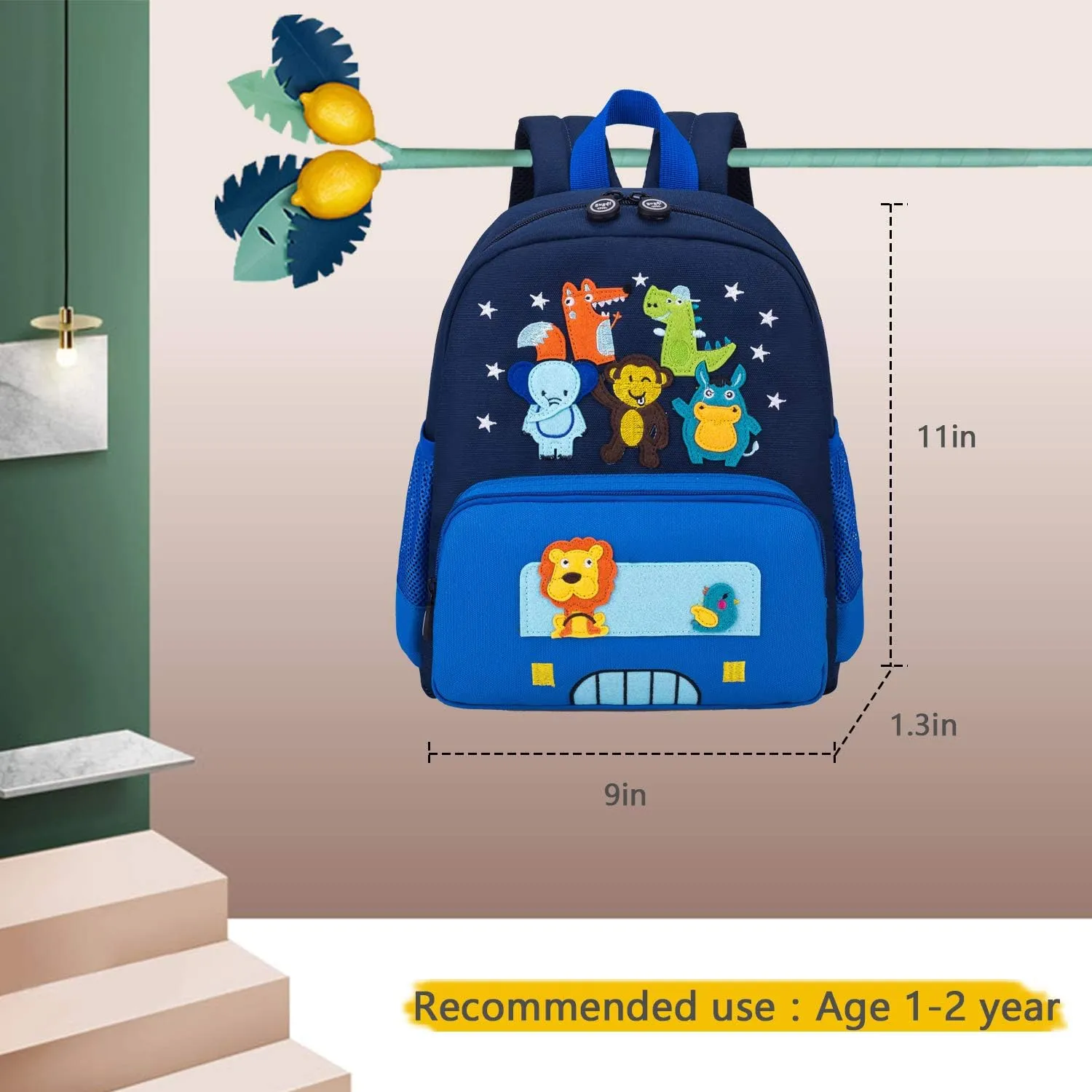 Cute Zoo Little 3d Backpack Kids Backpack for Boys and Girls Toddler Backpack Waterproof Preschool Safety Harness Leash (Blue Small Size,Age 1-2)