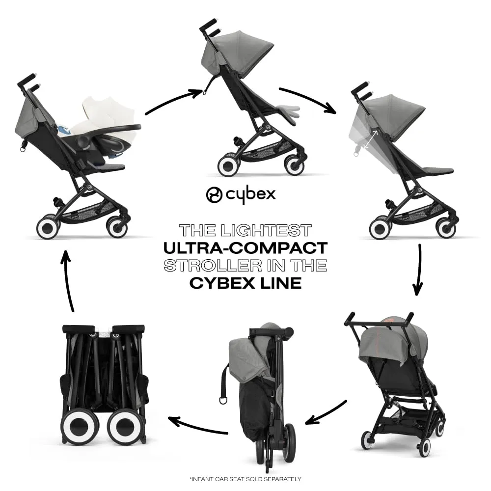 Cybex Libelle Lightweight pockit Travel Baby Stroller - Carry-On Compliant Compact Fold, One-Hand Adjustable Recline - Compatible with CYBEX Car Seats, Lava Grey