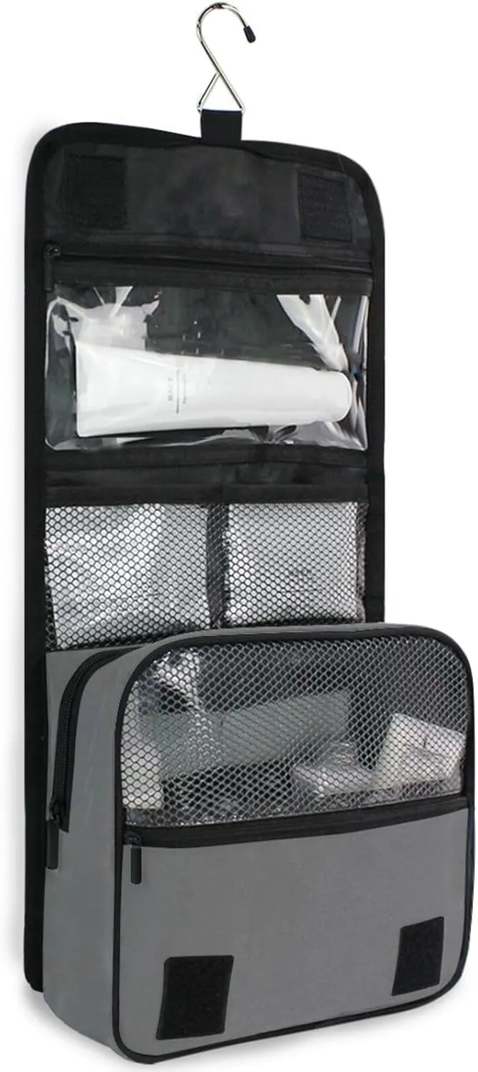 Dark Gray Custom Hanging Toiletry Bag Personalized Initial Name Makeup Cosmetic Bag Travel Toiletry Organizer Large Capacity Cosmetic Case for Brush Toiletries Shaving Storage