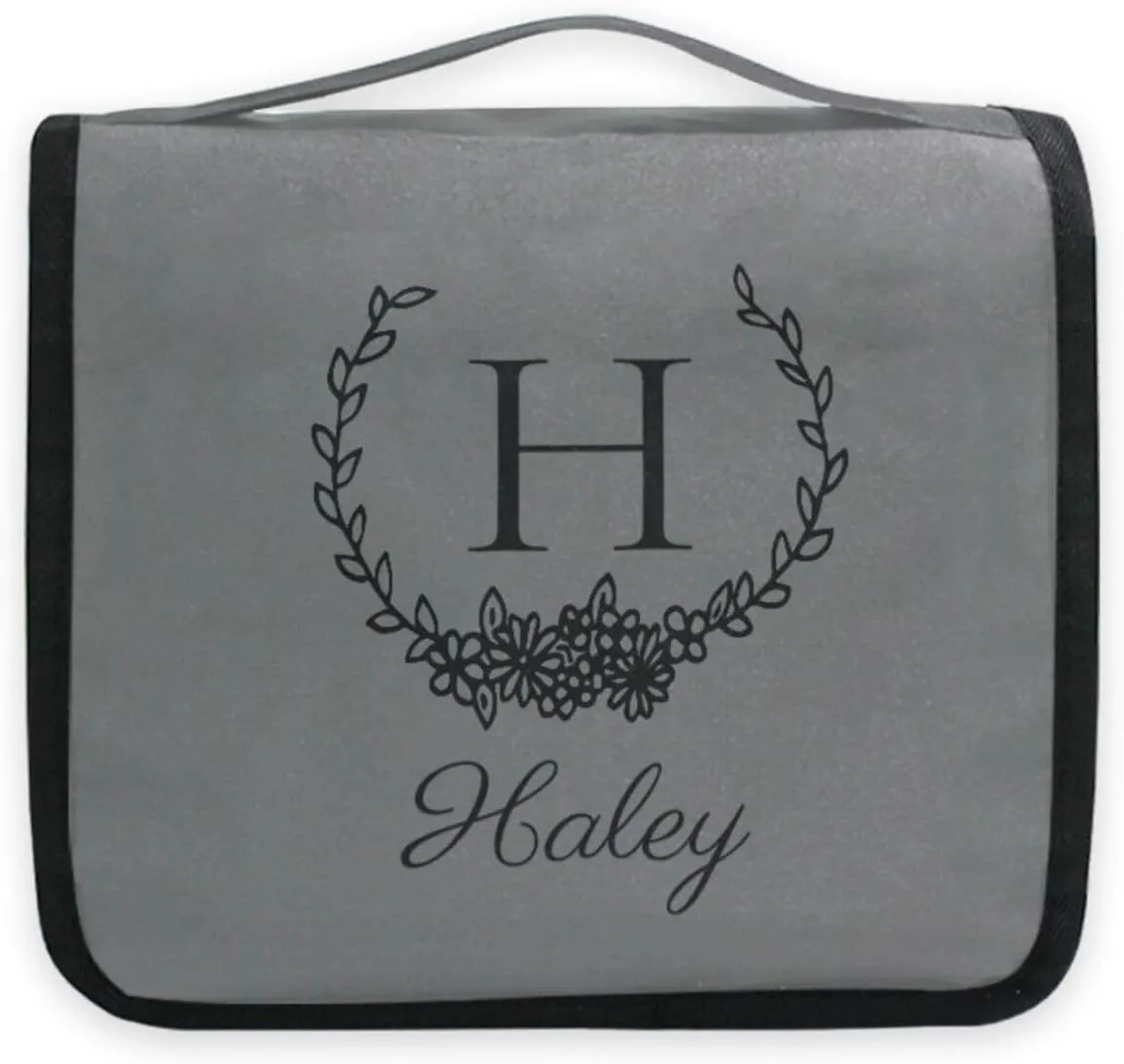 Dark Gray Custom Hanging Toiletry Bag Personalized Initial Name Makeup Cosmetic Bag Travel Toiletry Organizer Large Capacity Cosmetic Case for Brush Toiletries Shaving Storage