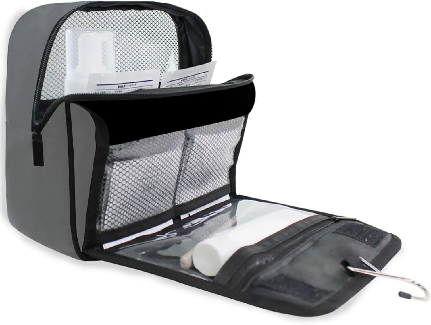 Dark Gray Custom Hanging Toiletry Bag Personalized Initial Name Makeup Cosmetic Bag Travel Toiletry Organizer Large Capacity Cosmetic Case for Brush Toiletries Shaving Storage