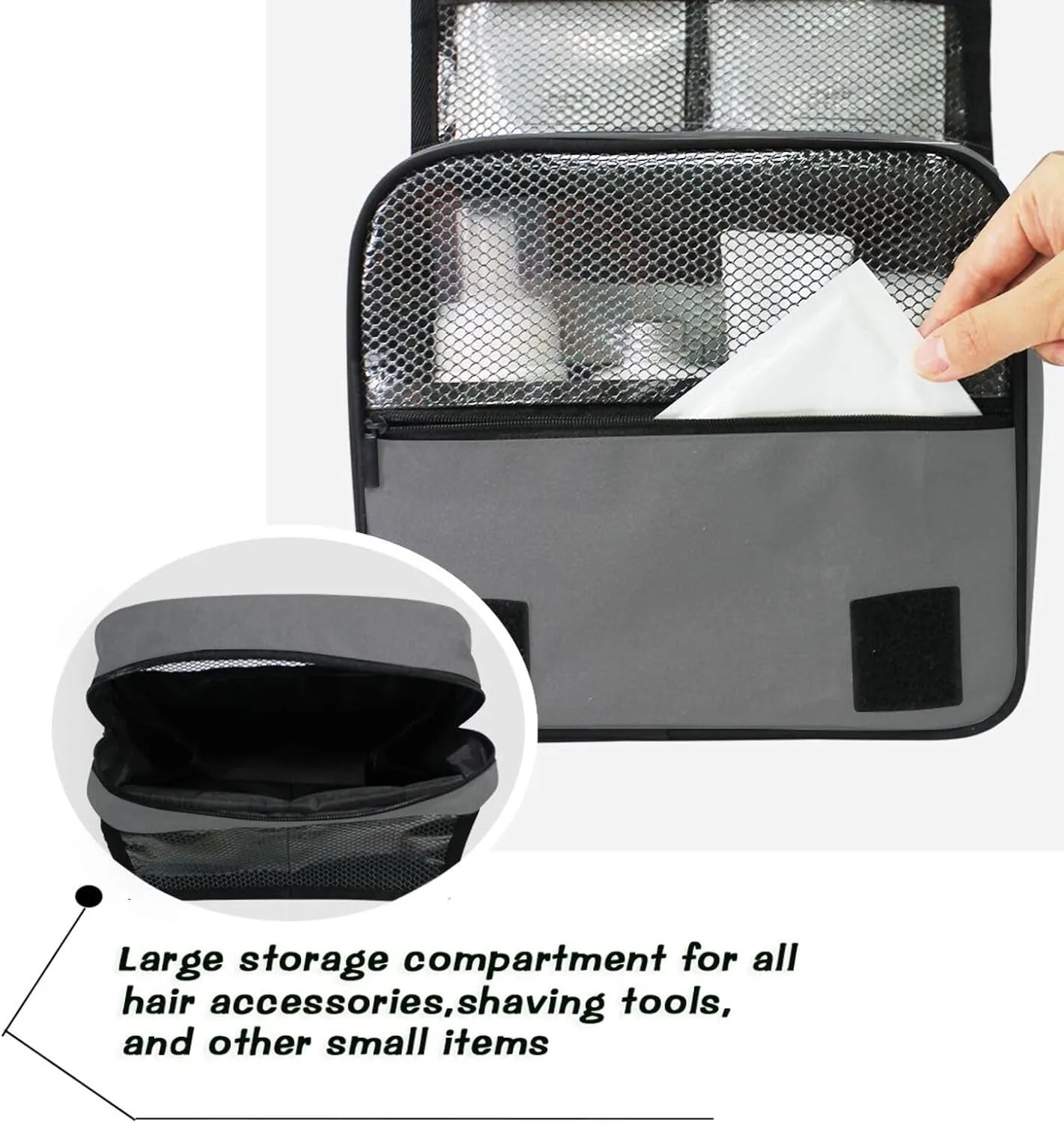Dark Gray Custom Hanging Toiletry Bag Personalized Initial Name Makeup Cosmetic Bag Travel Toiletry Organizer Large Capacity Cosmetic Case for Brush Toiletries Shaving Storage