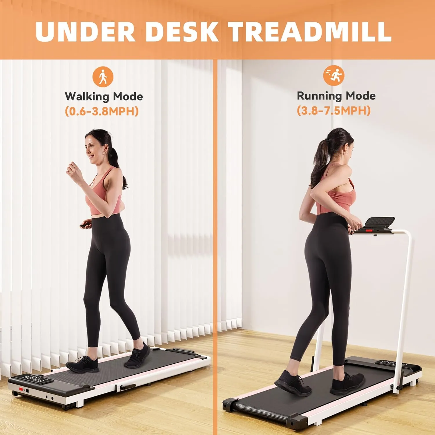 DeerRun 3 in 1 Walking Pad Treadmill, 300 Weight Capacity Foldable Treadmill, 3.0HP Low Noise Under Desk Treadmills for Home Office with Remote & APP