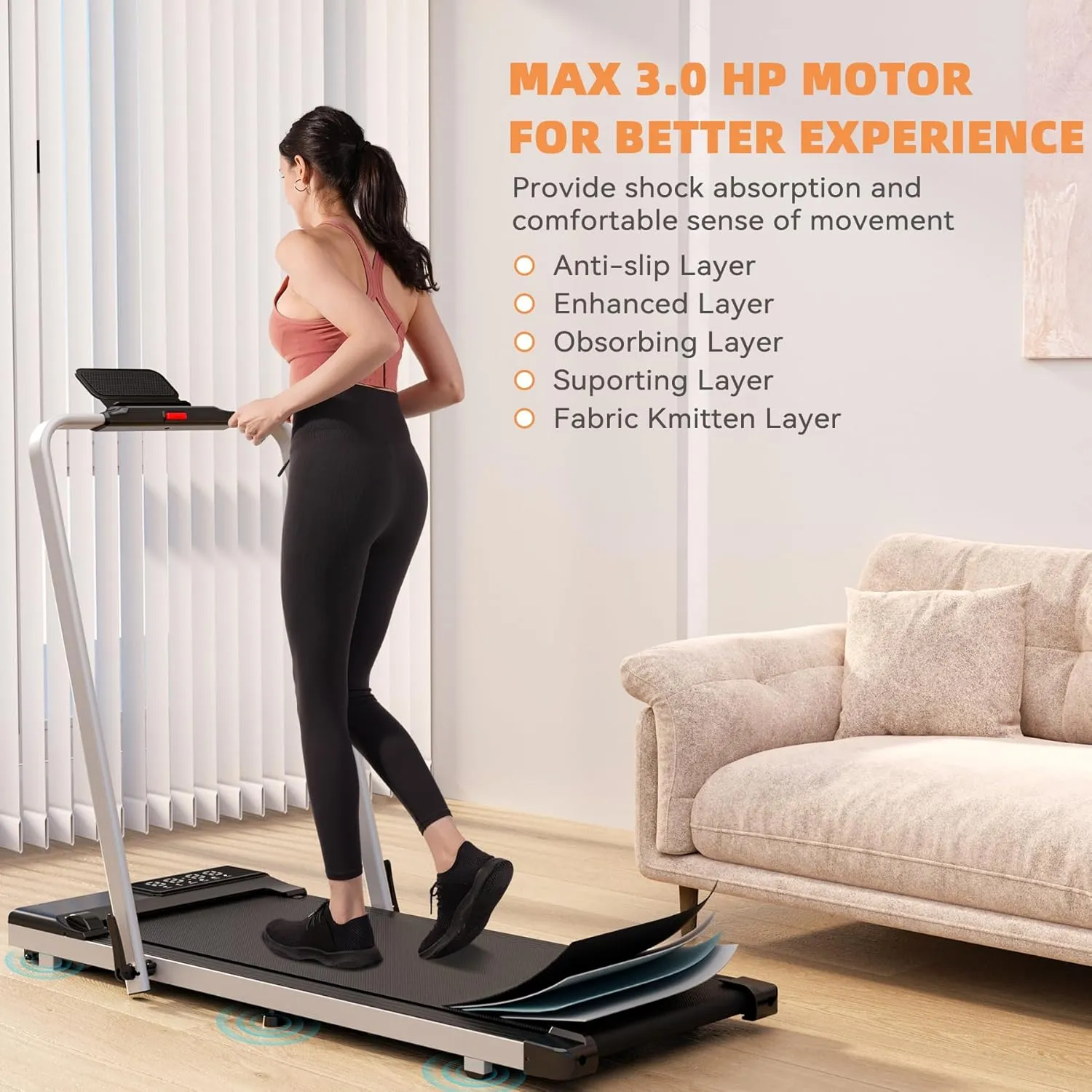 DeerRun 3 in 1 Walking Pad Treadmill, 300 Weight Capacity Foldable Treadmill, 3.0HP Low Noise Under Desk Treadmills for Home Office with Remote & APP