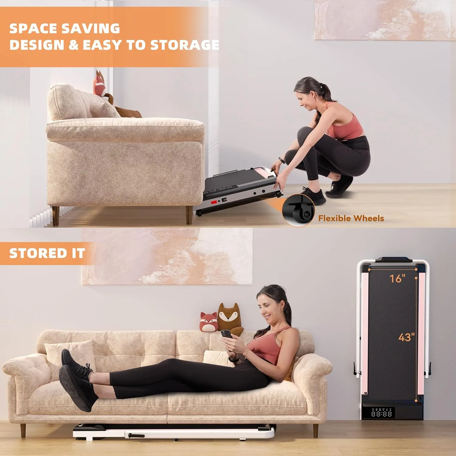 DeerRun 3 in 1 Walking Pad Treadmill, 300 Weight Capacity Foldable Treadmill, 3.0HP Low Noise Under Desk Treadmills for Home Office with Remote & APP