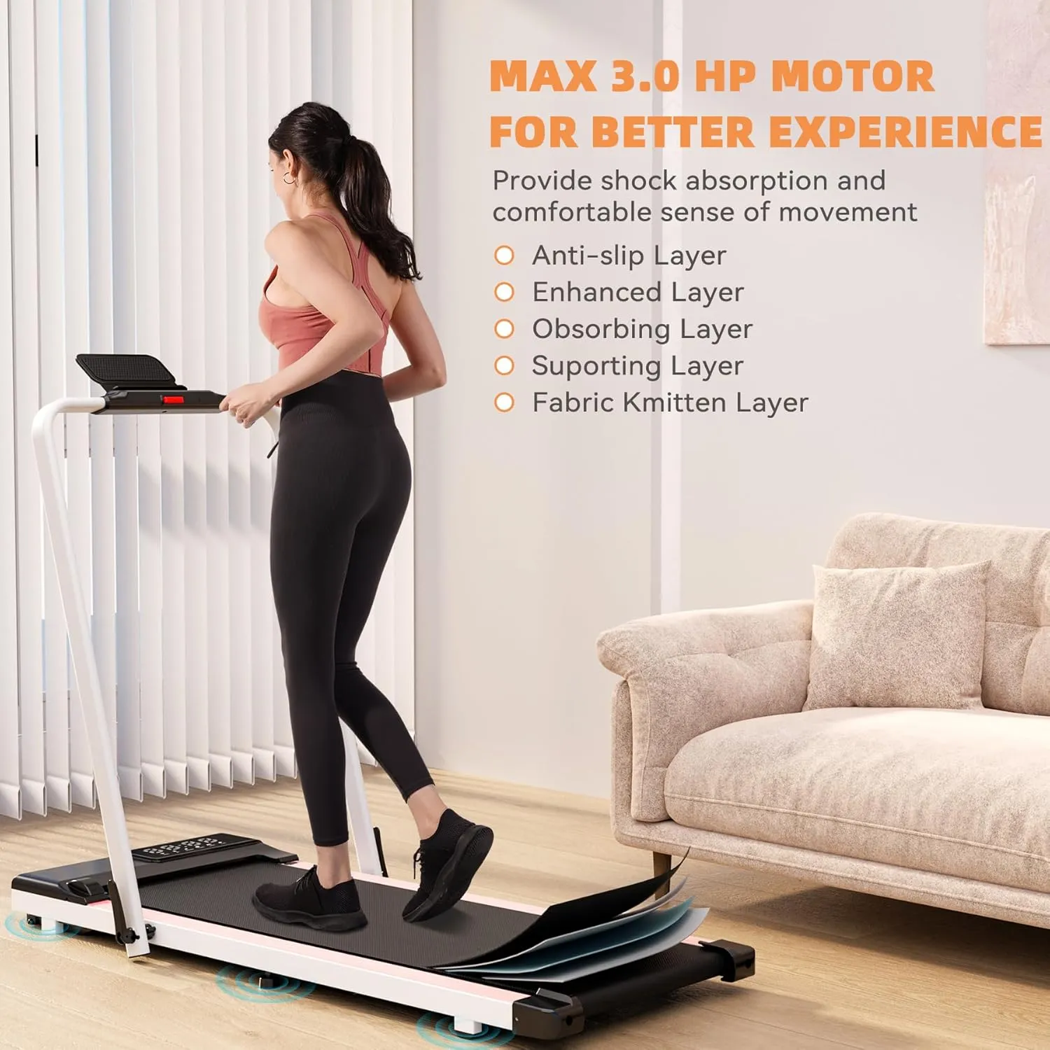 DeerRun 3 in 1 Walking Pad Treadmill, 300 Weight Capacity Foldable Treadmill, 3.0HP Low Noise Under Desk Treadmills for Home Office with Remote & APP