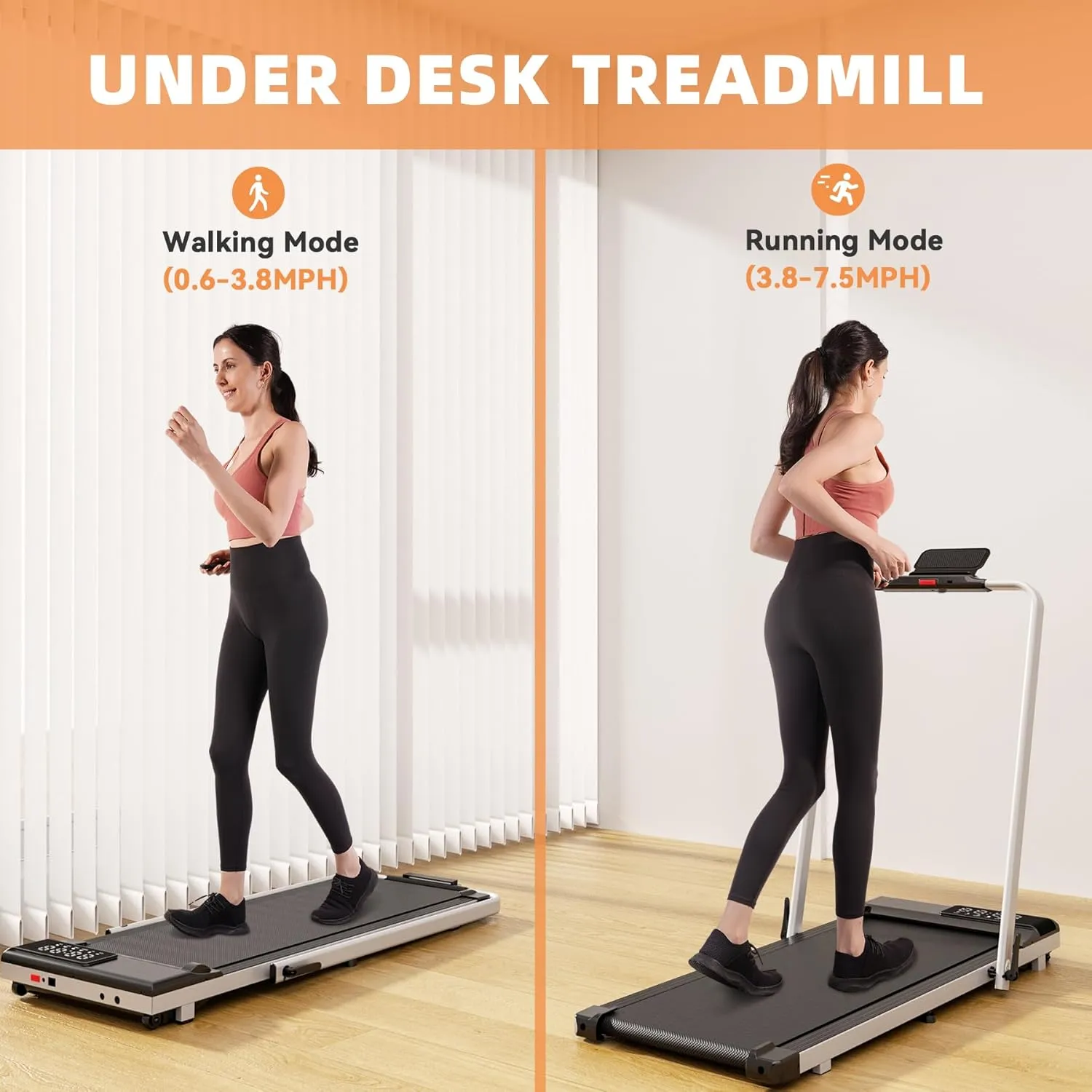 DeerRun 3 in 1 Walking Pad Treadmill, 300 Weight Capacity Foldable Treadmill, 3.0HP Low Noise Under Desk Treadmills for Home Office with Remote & APP